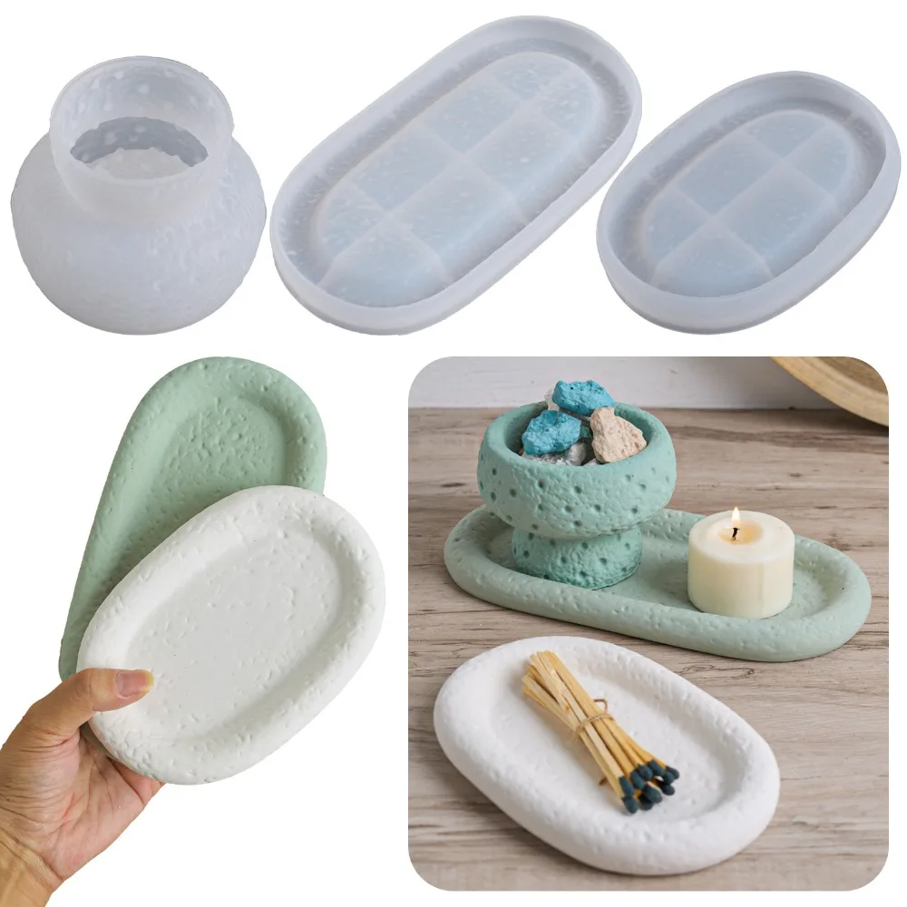 

Coarse rock texture Cup Tray Silicone Molds DIY Handmade Candle Cup Fragrance Pot Plaster Cement Mould Storage Plate Resin Mold