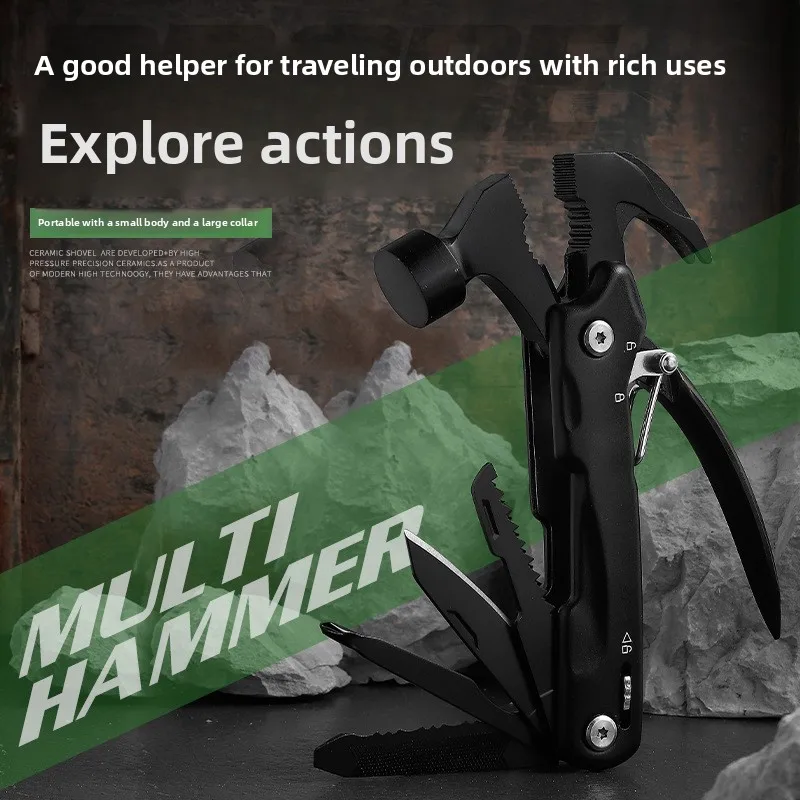

Sheep horn hammer, 12-in-1 stainless steel folding pliers, foldable heavy-duty multi tool set with knives and screwdrivers