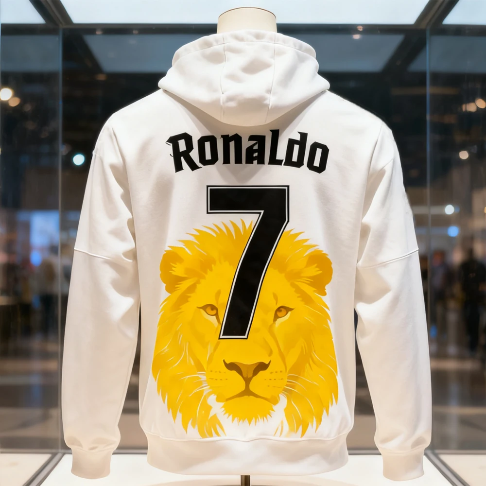 سويت شيرت بغطاء للرأس بطباعة ثلاثية الأبعاد من Lion Ronaldo 7، إصدار مريح، كاجوال، ملابس الشارع، ملابس رياضية #1