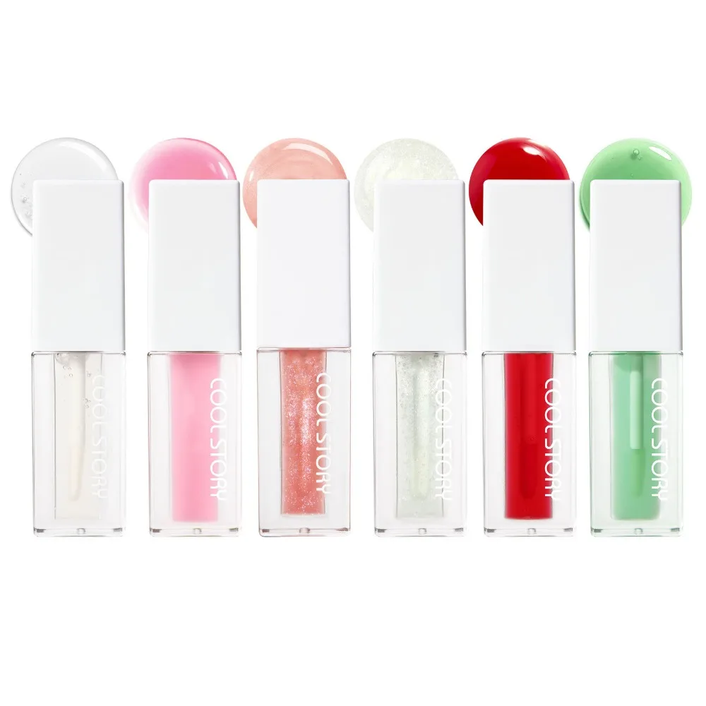 Óleo Labial Transparente com Glitter 6 Cores Efeito Volumizador Hidratante Brilho Gelatinoso Não Pegajoso para Maquiagem Diária, Festas e Noites de Gala Feminina