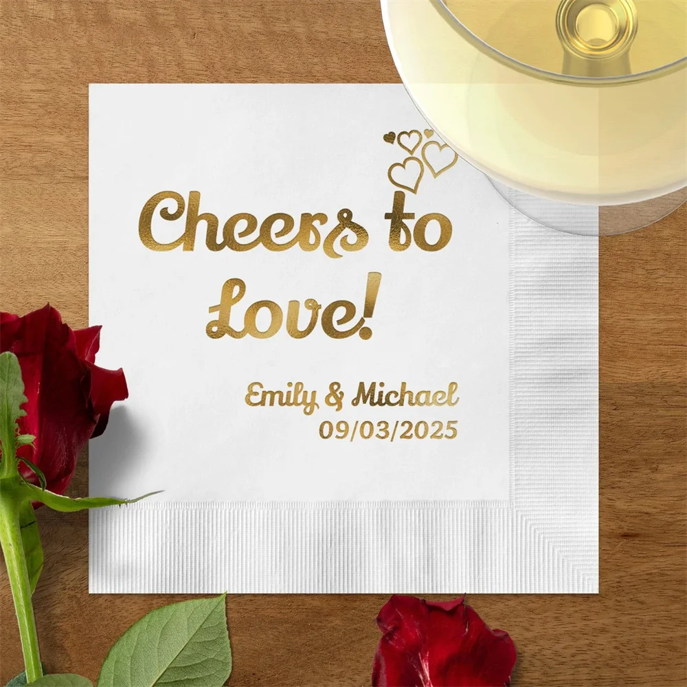 

50PCS Cheers to Love Wedding Napkins Custom Love Quote Party Napkins Personalized Wedding Date Napkins Cheers to Love Reception