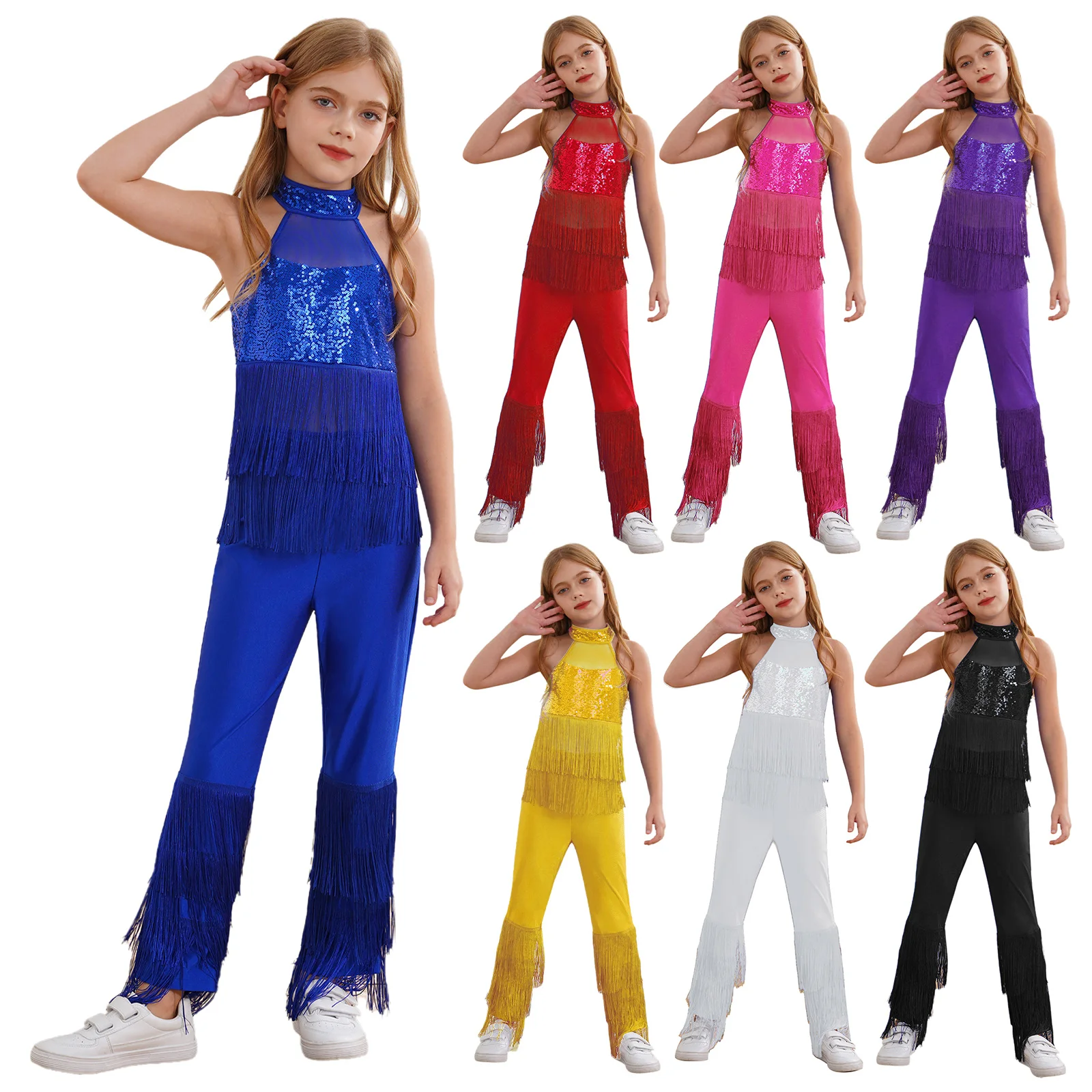 

Kids Girls Ballet Dance Full Body Jumpsuit Latin Figure Skating Costume Halter Gymnastic Unitard Bodysuit Stage Party Dancewear