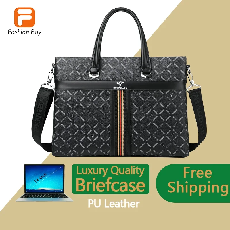 Fashion Boy-High end Men's Business Handbag Large CapacityBriefcase Business Travel Meeting Documents Work Packages