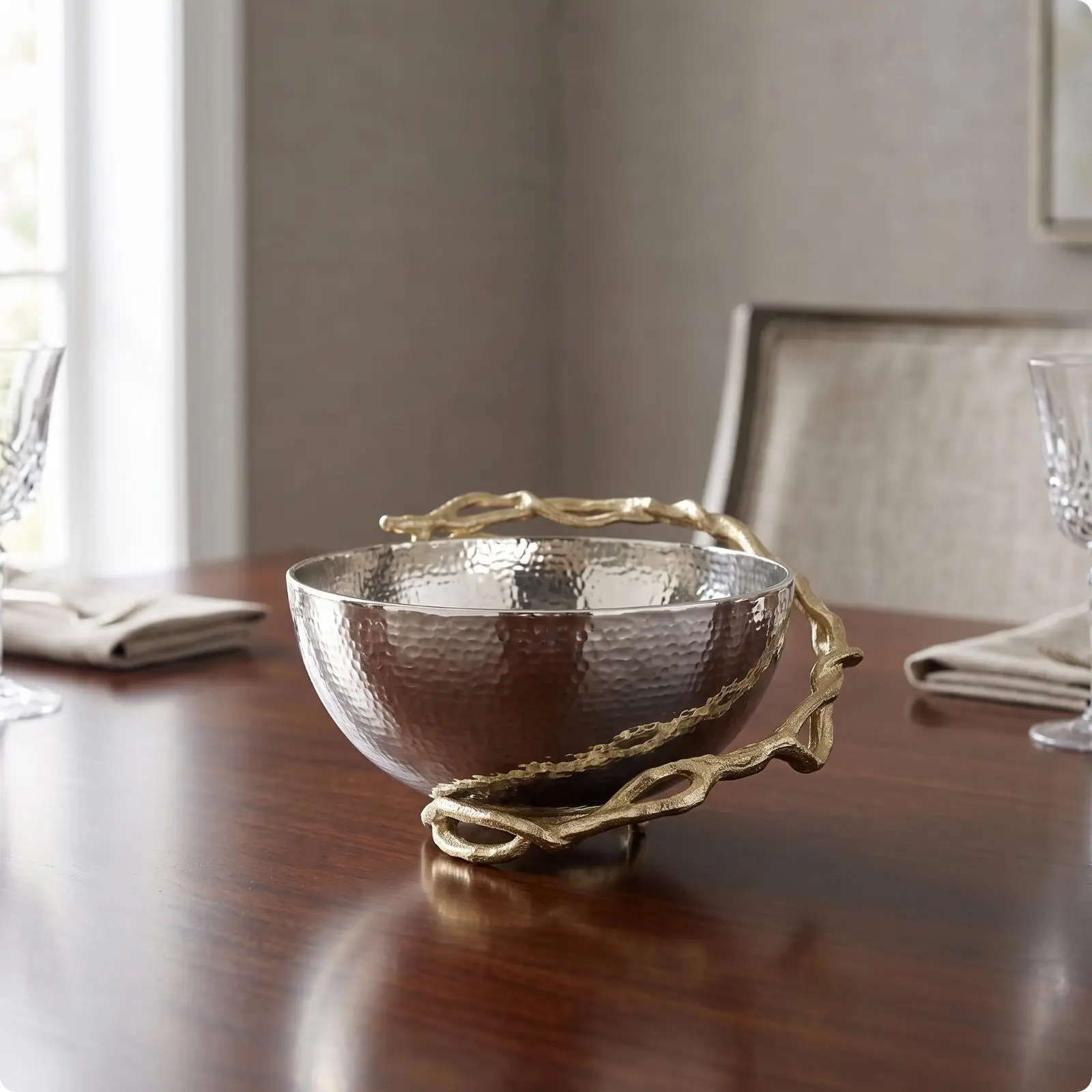 Aluminum Bowl Artisanal Hammered Metal Bowl Decorative for Entry Console