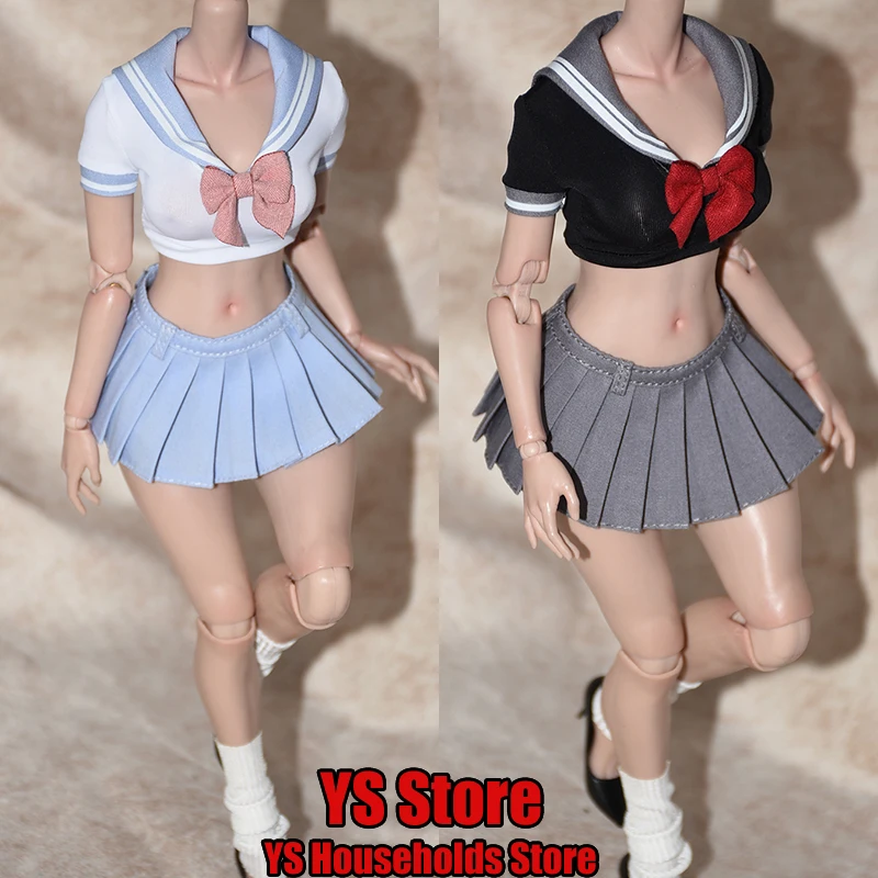 

1/6 Soldier Tight Blue Gray School Girl Youth Uniform Short T-shirt Jk Skirt Clothes Accessory Set For 12" S37 AT202 Female Body