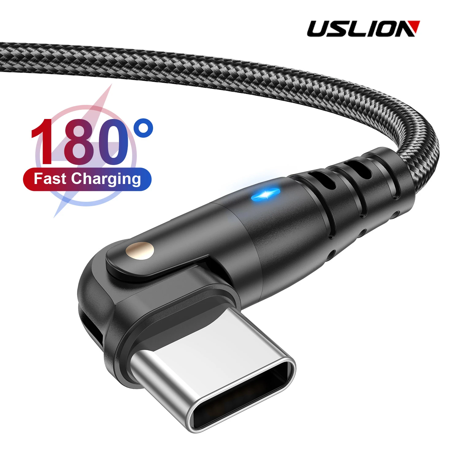 USLION 3A USB Fast Charging Cable for Xiaomi 14 Redmi Huawei VIVO POCO Oneplus 180° Rotate Elbow Type C Micro Data Cord for Game