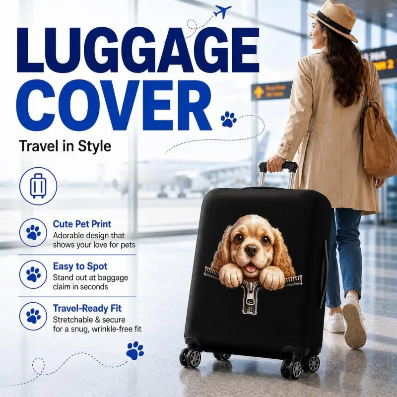 Funda para Maleta con Diseño de Perro, Funda de Viaje con Cierre y Estampado de Cachorro, Tallas S M L, Accesorios de Viaje para Maletas de 18-28 Pulgadas