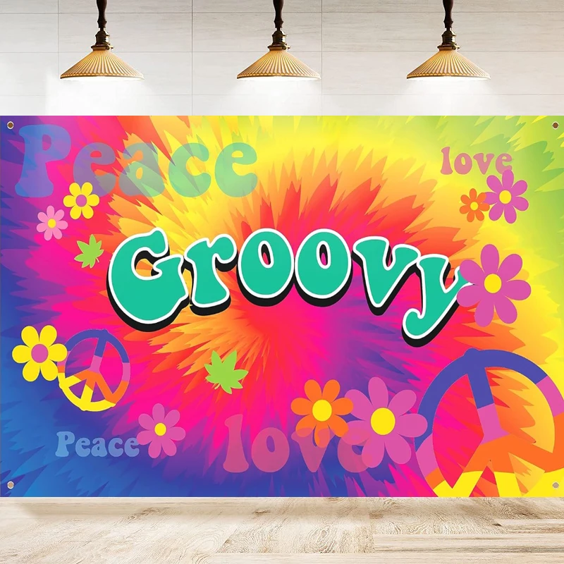 

Photography Backdrop 1960s Groovy Hippie Theme Studio Background Banner Decorations Supplies 60's Photo Booth Poster