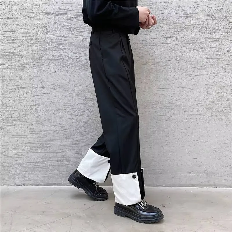 

Black Contrasting White For And Spring, Men's The Patchwork Pants Design Casual Fashion Trend Of Large Pants Spring,
