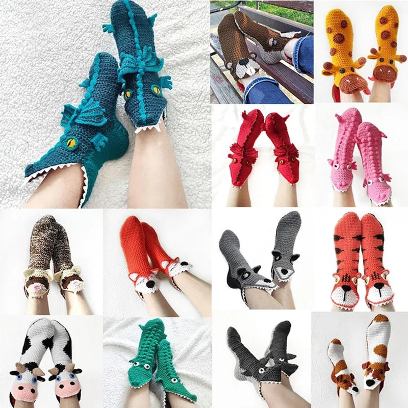 Winter Knitting Hand Crochet Socks Knit Warm 3D Novelty Animal Wide Mouth Sailor Socks Clothing Accessories Home Floor Stockings