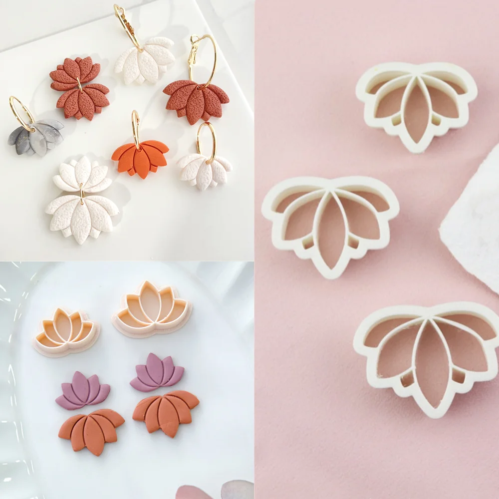 Flower Lotus Polymer Clay Cutter Floral Embossed Soft Pottery Molds Earring Jewellery Pendant Making Cutting DIY Clay Hand Tools