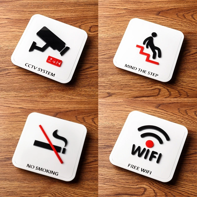 Acrylic Signage Surveillance Inside Cue Sign Beware of Steps Beware of Slippery Floor Warning Sign WIFI Network Reminder Sign