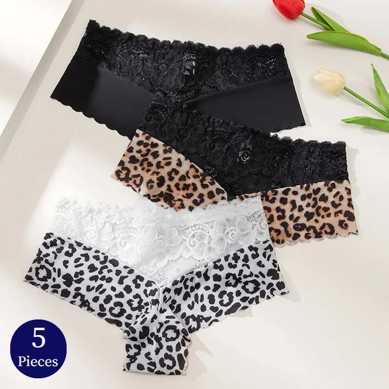 

5PCS/Set Women's Panties Sexy Lace Underwear Fashion Printing Woman Boxers Comfortable Lingerie Breathable Female Boyshorts