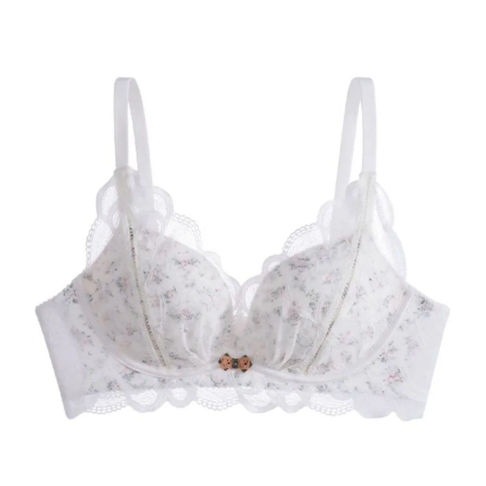 

Fashion Flower Lace Wireless Bra Deep V Sweet Brassiere for Women Close-fitting Underwear Anti-Sagging Bra Girl