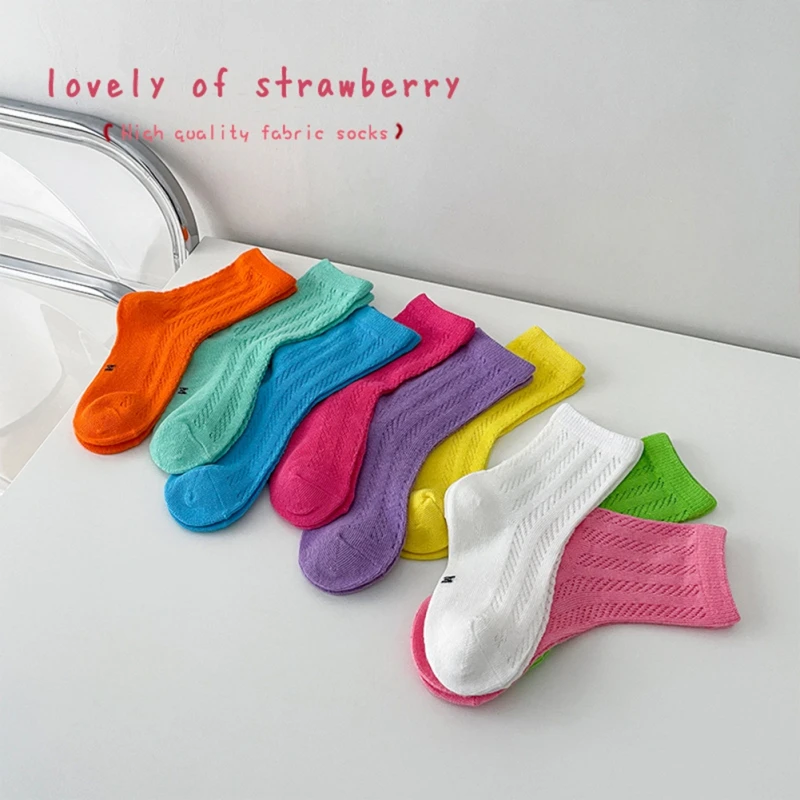 4 Pairs Kids Boys Girls Breathable Socks Solid Color Warm Soft Children Socks for 0-12Y Baby Home Outdoor Quick Dry Cotton Socks