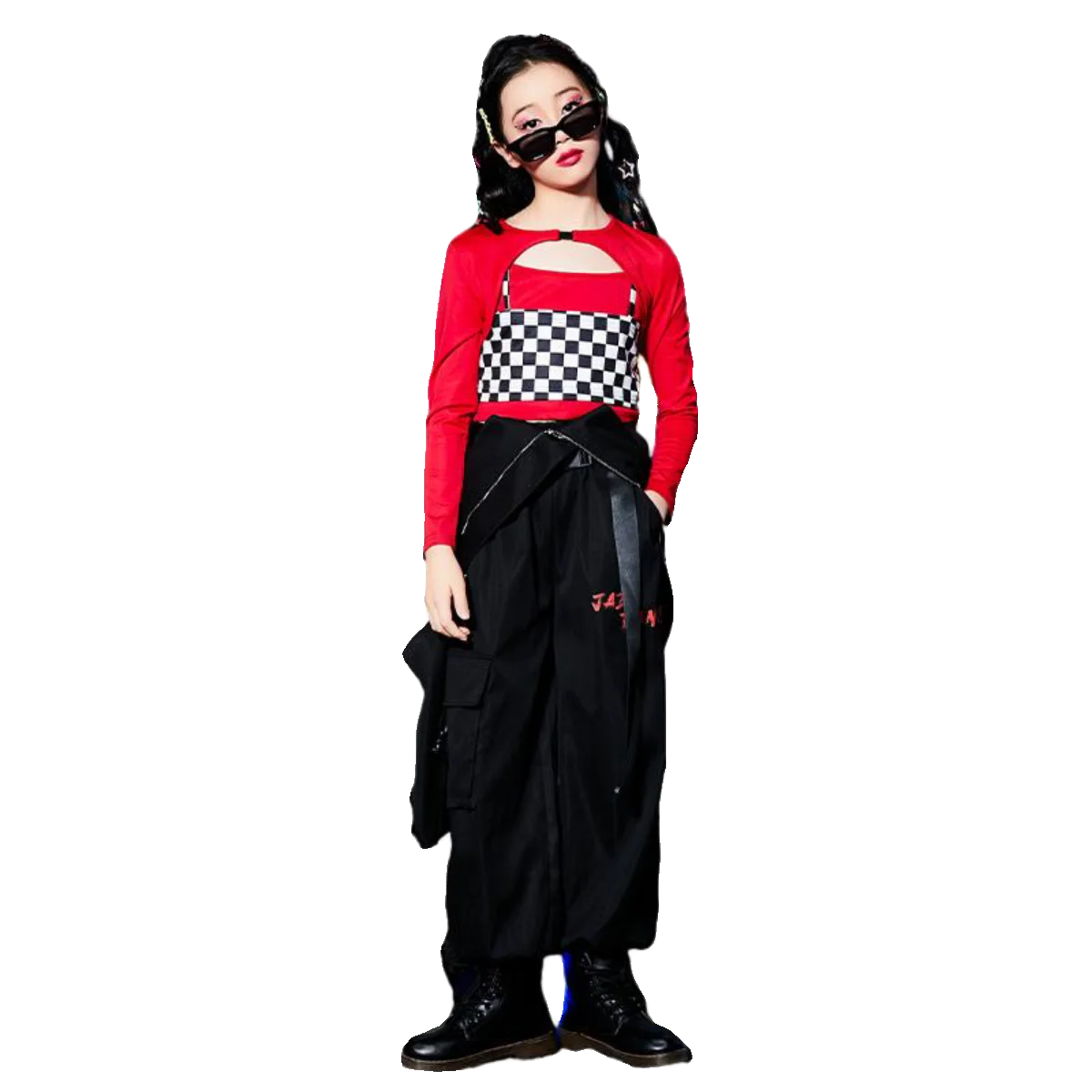 Kinderen Ballroom Hiphop Danskostuums Voor Kinderen Rode Crop Tops Jumpsuit Meisjes Jazz Performance Podium Rave Kleding Dqs14835