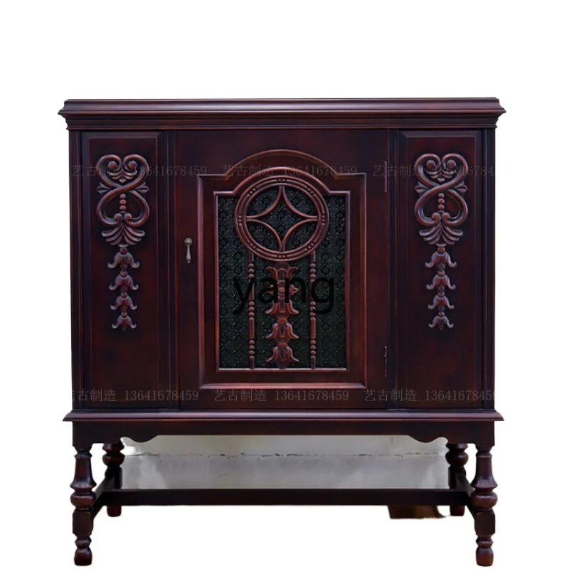 

YJQ solid wood tenon and mortise carved church glass cabinet retro nostalgic dining side decorative cabinet