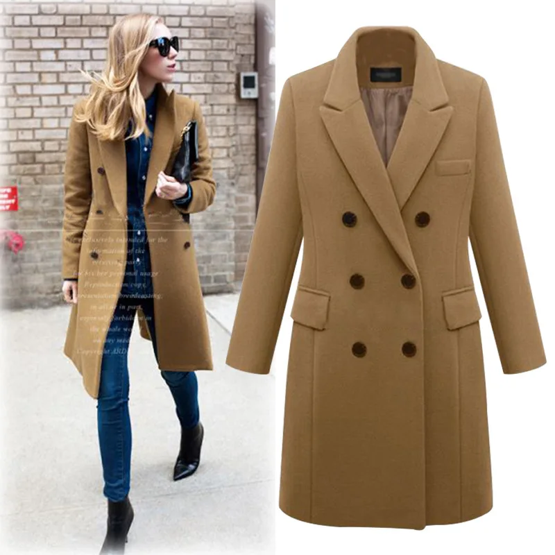 Autumn Winter Women\'s Woolen Jacket Long Windbreaker Double Breasted Slim Fit Coat