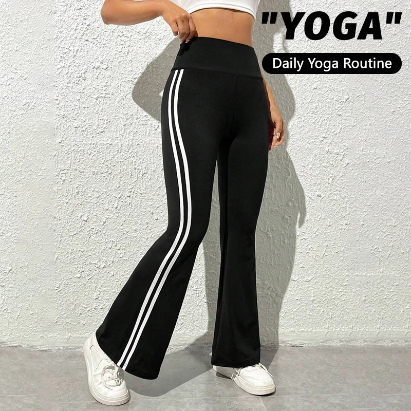 

Женские леггинсы с высокой талией, расклешенные, в полоску, с эффектом утяжки живота и подтяжки ягодиц, мягкие, эластичные, для тренировок, фитнеса и повседневной носки.