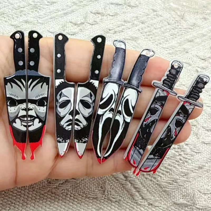 two-sided 10Pcs Halloween Charms Spooky Ghost Knife two-sided Acrylic Jewlery Findings For Earrings Keychain Pendants Diy Making