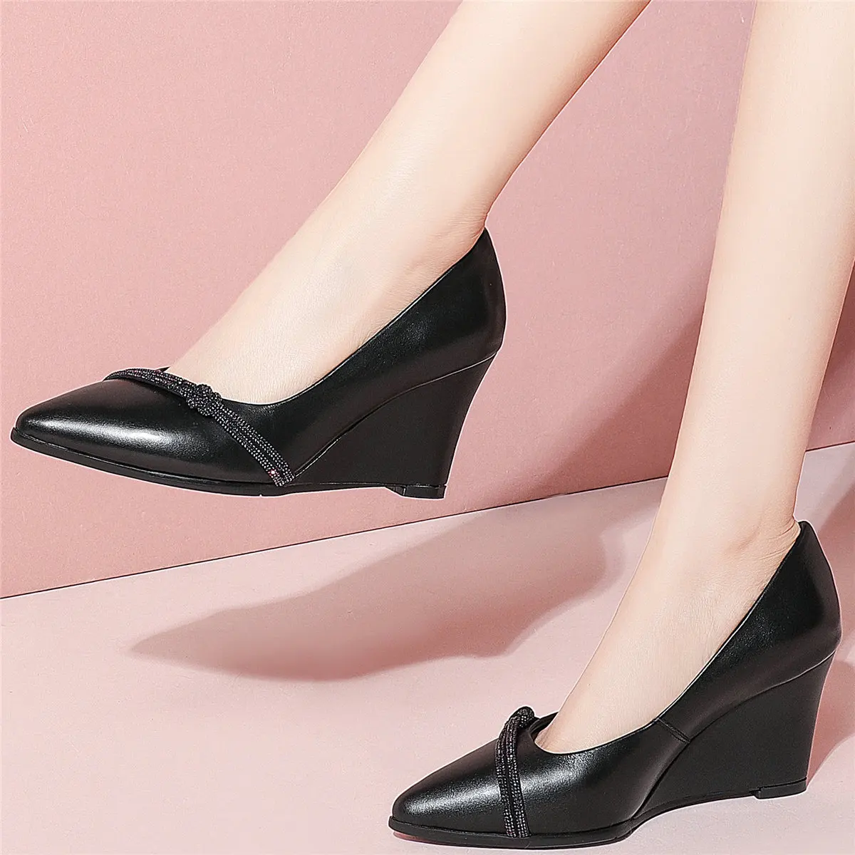 

Slip On Party Ankle Boots Women Genuine Leather Wedges High Heel Pumps Female Pointed Toe Platform Oxfords Shoes Casual Shoes