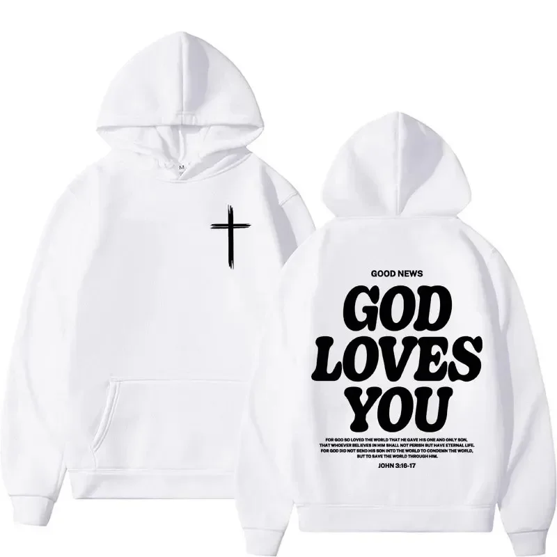 

Harajuku Aesthetic Christian Jesus Church Hoodie Bible Verse God Loves You Hooded Men's Women Vintage Sweatshirts Streetwear