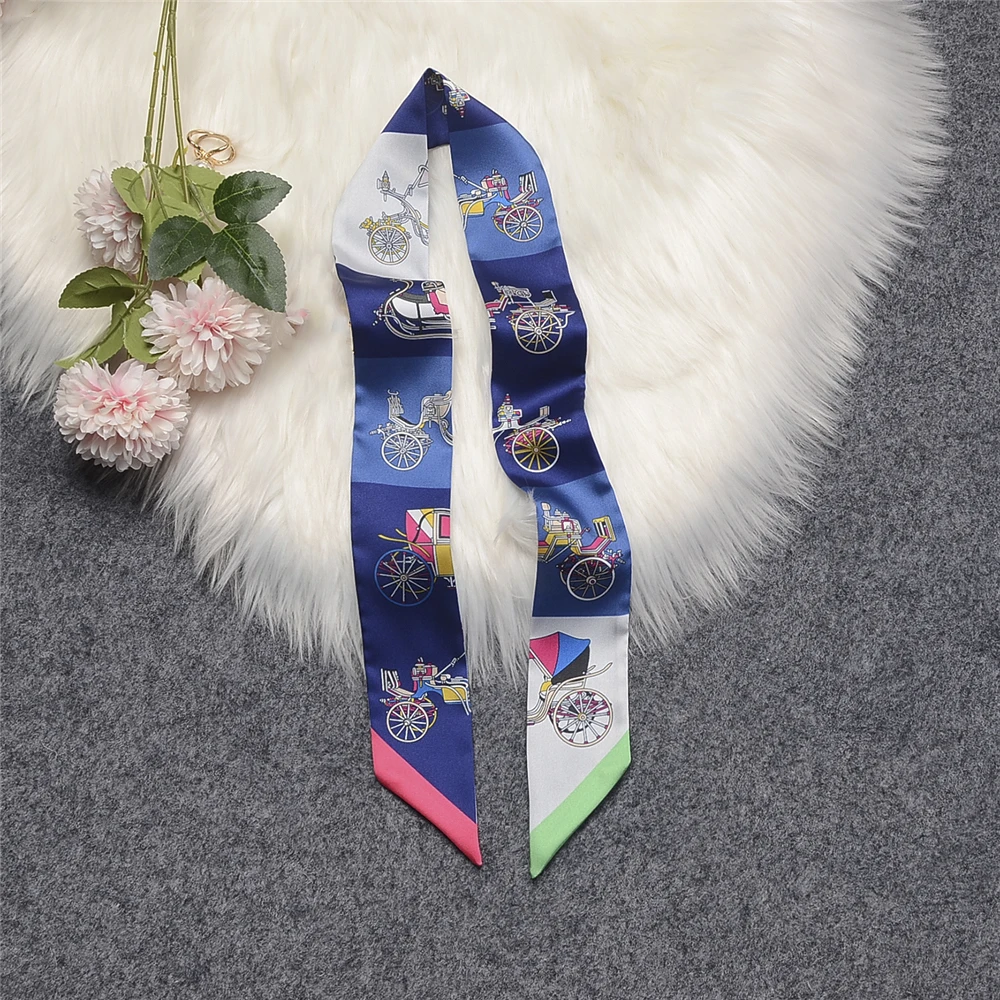 New Plaid Carriage Brand Bag Scarf Design Women Luxury 100% Silk Scarf Fashion Headwear Skinny Hair Scarves Neckerchief