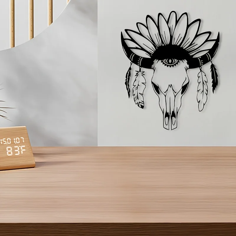 CIFBUY Iron Wall Art Cow Skull Metal Decor Powder Coated Bull Horns Rustic Southwestern Farmhouse Cabin Indoor Outdoor