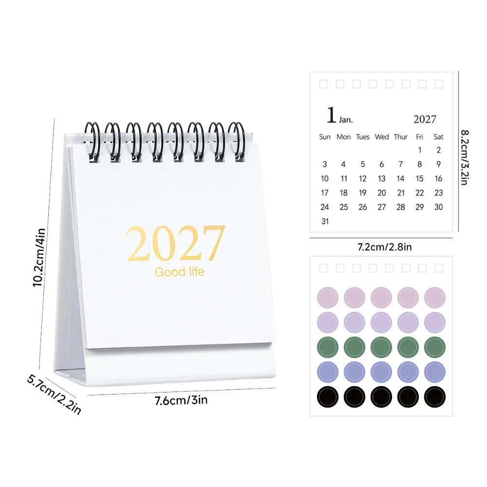 Jan 2027 Through Jun 2028 Monthly Calendar with Sticker English Calendar Desk Flip Calendar Foldable Steel Desktop Calendar