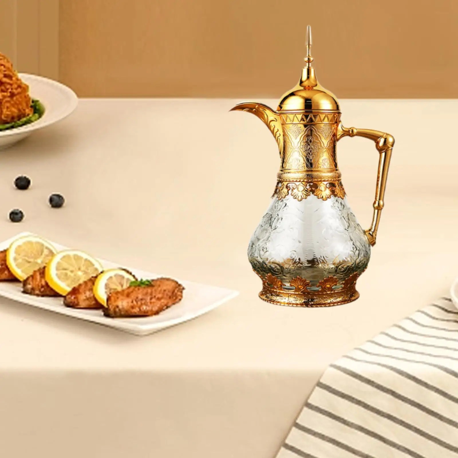 

Arab Coffee Pot Elegant Ornaments Coffee Kettle Housewarming 1.6L for Hot Drinks Glass Liner Coffee Carafe Tea Kettle Teapot
