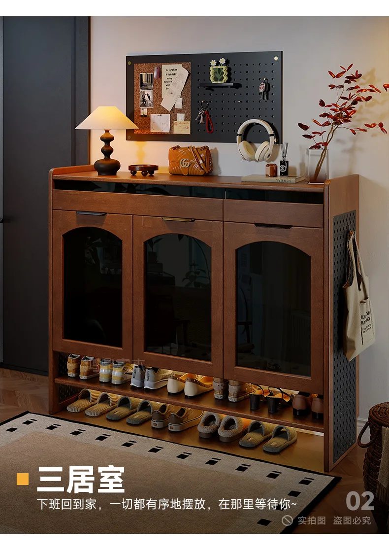 All solid wood shoe cabinet, new large-capacity entrance shoe cabinet at the door of the home
