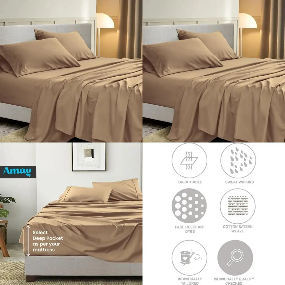 

Queen Size 100% Egyptian Cotton Sheet Set with 500 Thread Count, Fits Mattresses Up to 12 Inches, Beige Solid