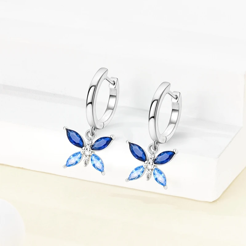 

925 Sterling Silver Earrings Women Blue Butterfly Drop Earring For Anniversary Wedding Jewelry Gifts