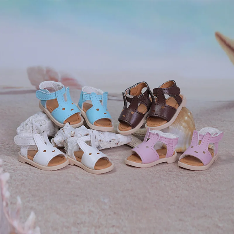 

1/6 Bjd кукольная обувь ручной работы 4,6 см * 2,2 см однотонные милые сандалии с заячьими ушками для куклы Bjd аксессуары кожаные туфли на плоской подошве