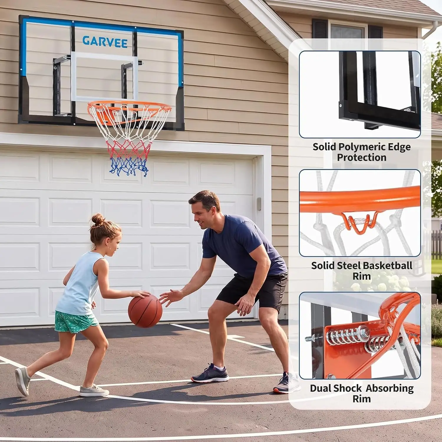 Tacleekii 43.3" Wall Mounted Basketball Hoop with Steel Frame Rim & PE-Padded PC Backboard for Indoor Outdoor Home Gym, Driveway, Playground - view 3