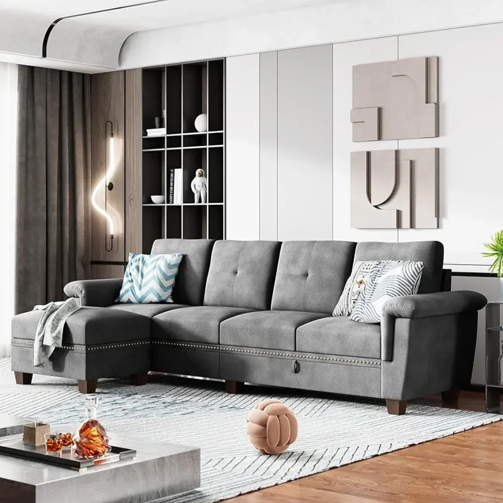 Sectional Reversible Sofa L Shaped Sofa Convertible Couch with Storage Chaises and Cup Holders 4-Seater Sofas Muebles Furniture