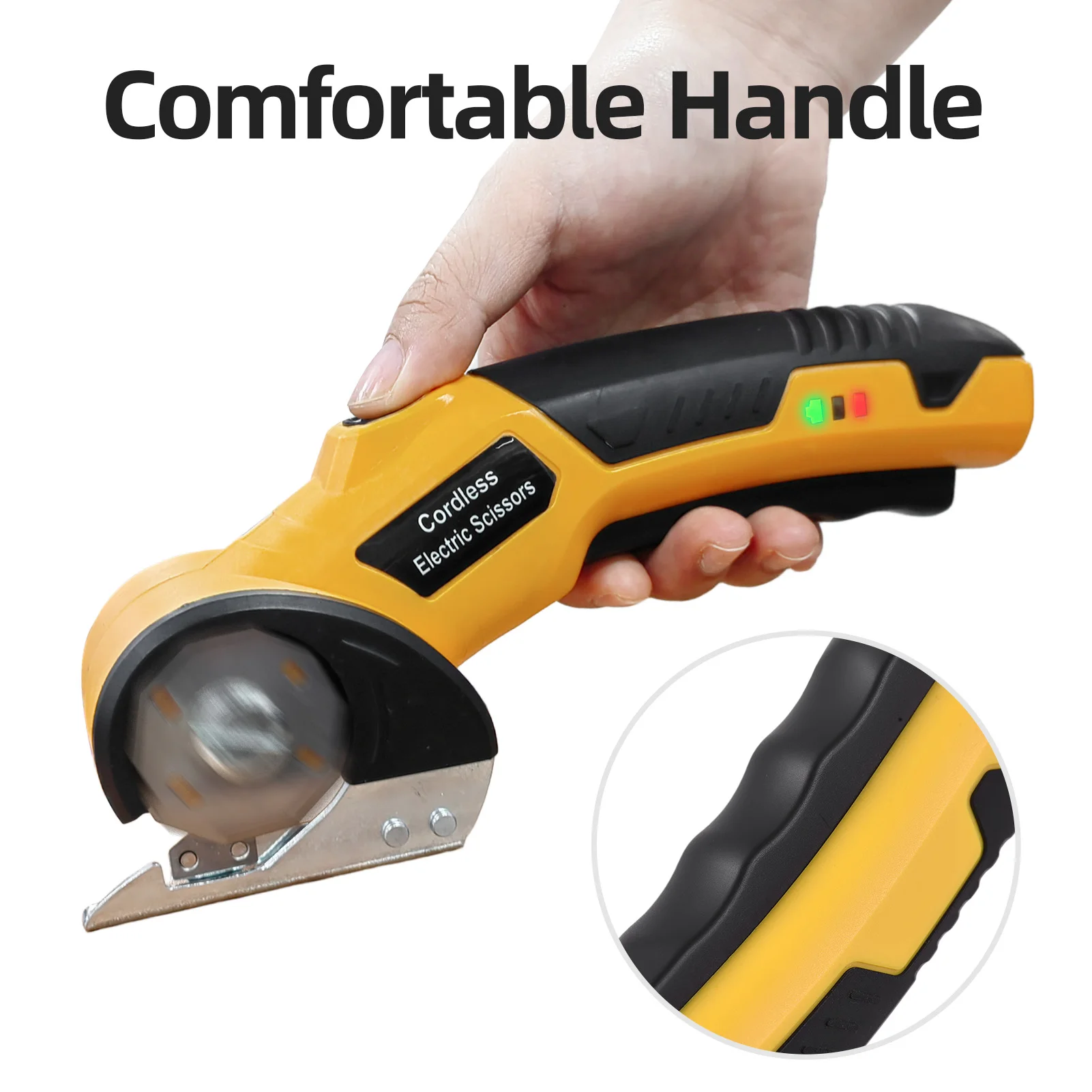 4V Cordless Electric Scissors - Rechargeable for Cardboard Fabric Leather - w/ Safety Lock & LED