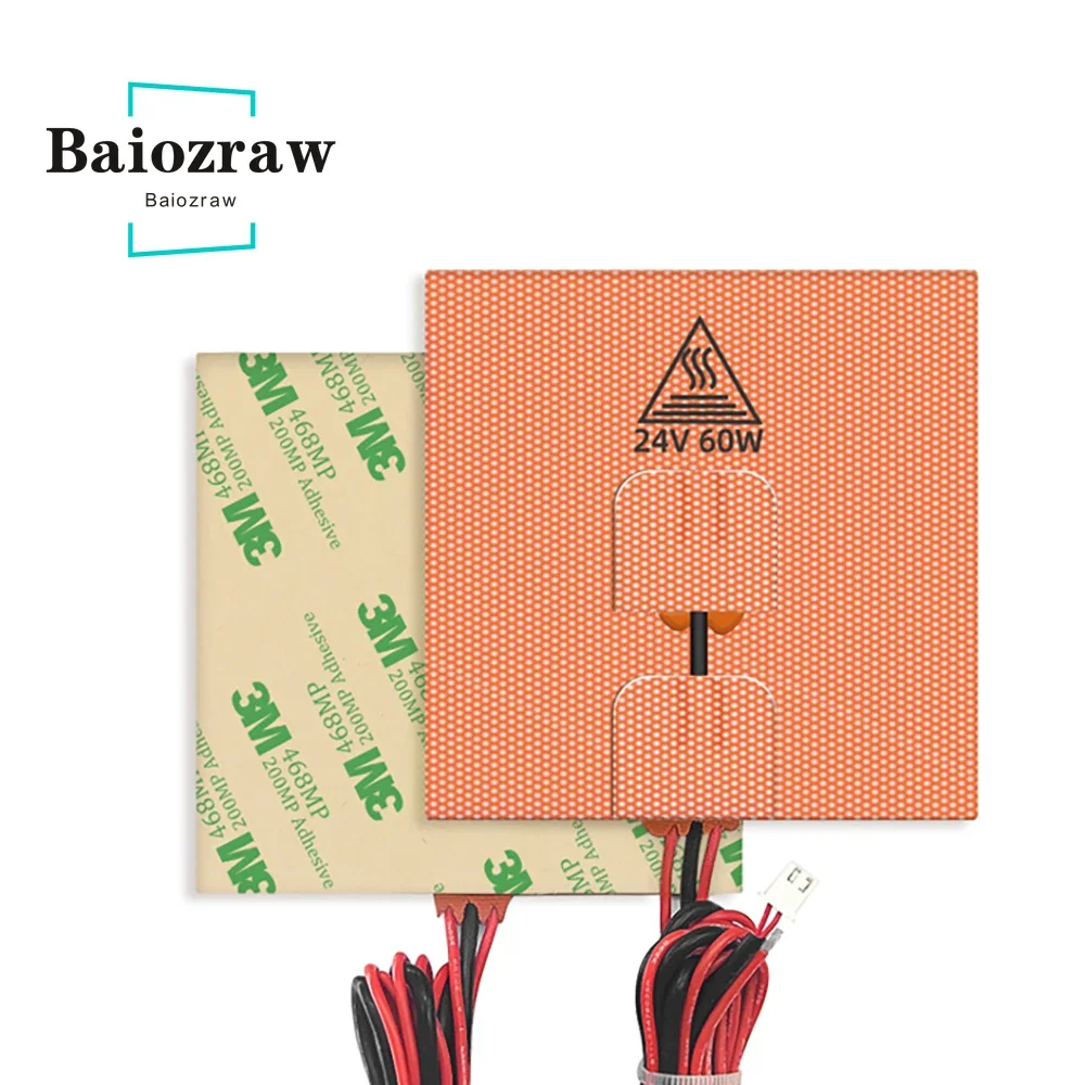 

Baiozraw V0.1 VORON 0.2 100*100 мм Силиконовая нагревательная кровать, детали 3D-принтера 24 В 60 Вт для деталей Voron 0.1