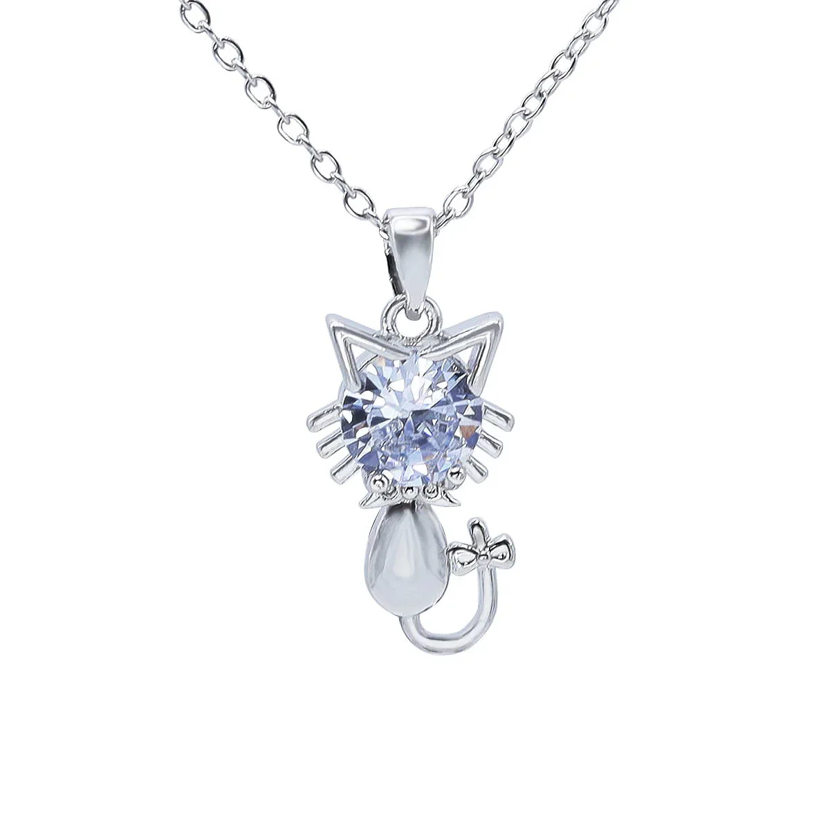 

BAMOER S925 Sterling Silver Cat Necklace Cute Pendant Collarbone for Women SCN232 3 Colors