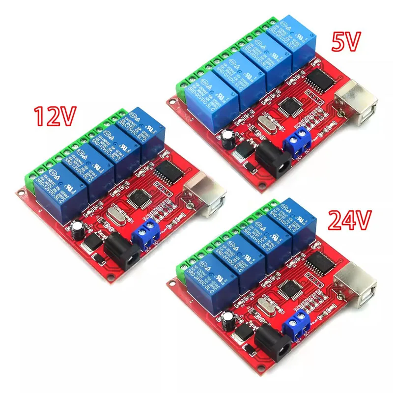 

1~20Pcs 4-way 5V/12V/24V Computer USB Control Switch Drive Free Relay Module PC Intelligent Controller