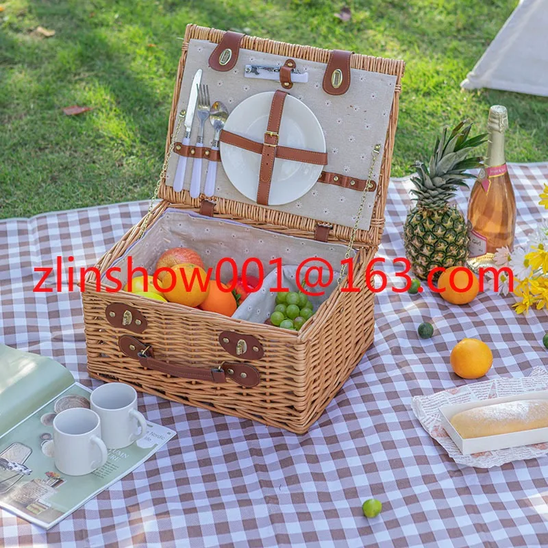 Willow picnic basket rattan insulation basket Internet celebrity portable folding full set of supplies storage camping