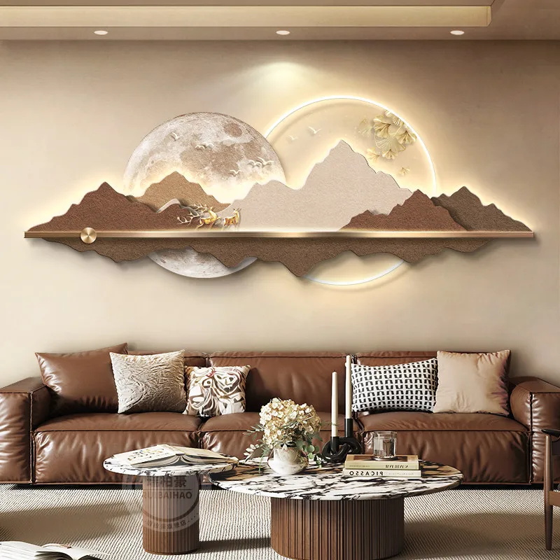 Middle ancient style with mountain backing living room decoration painting, three-dimensional French wall lamp painting