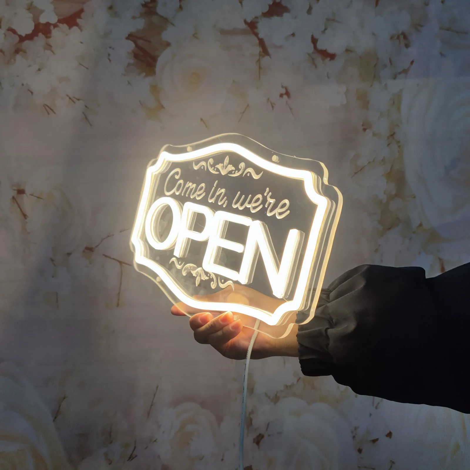 فتح LED النيون تسجيل USB الجدار الديكور للأعمال Storefront نافذة زجاجية الباب الزهور بار صالون استوديو المقاهي مطعم النيون