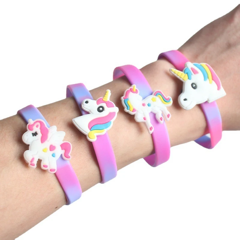 10/20PCS Colorful Cartoon Silicone Wrist Bracelets Kids Unicorn Birthday Party Favor Gifts Theme Unicorn Party Gift Bag Fillers