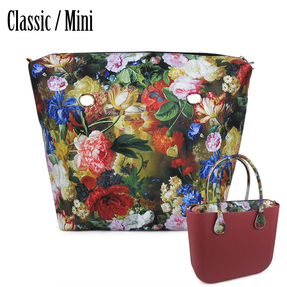 New  Obag Classic Mini Floral Print PU Leather organizer Lining Zipper Inner Pocket Waterproof Insert for  O BAG Women Handbag