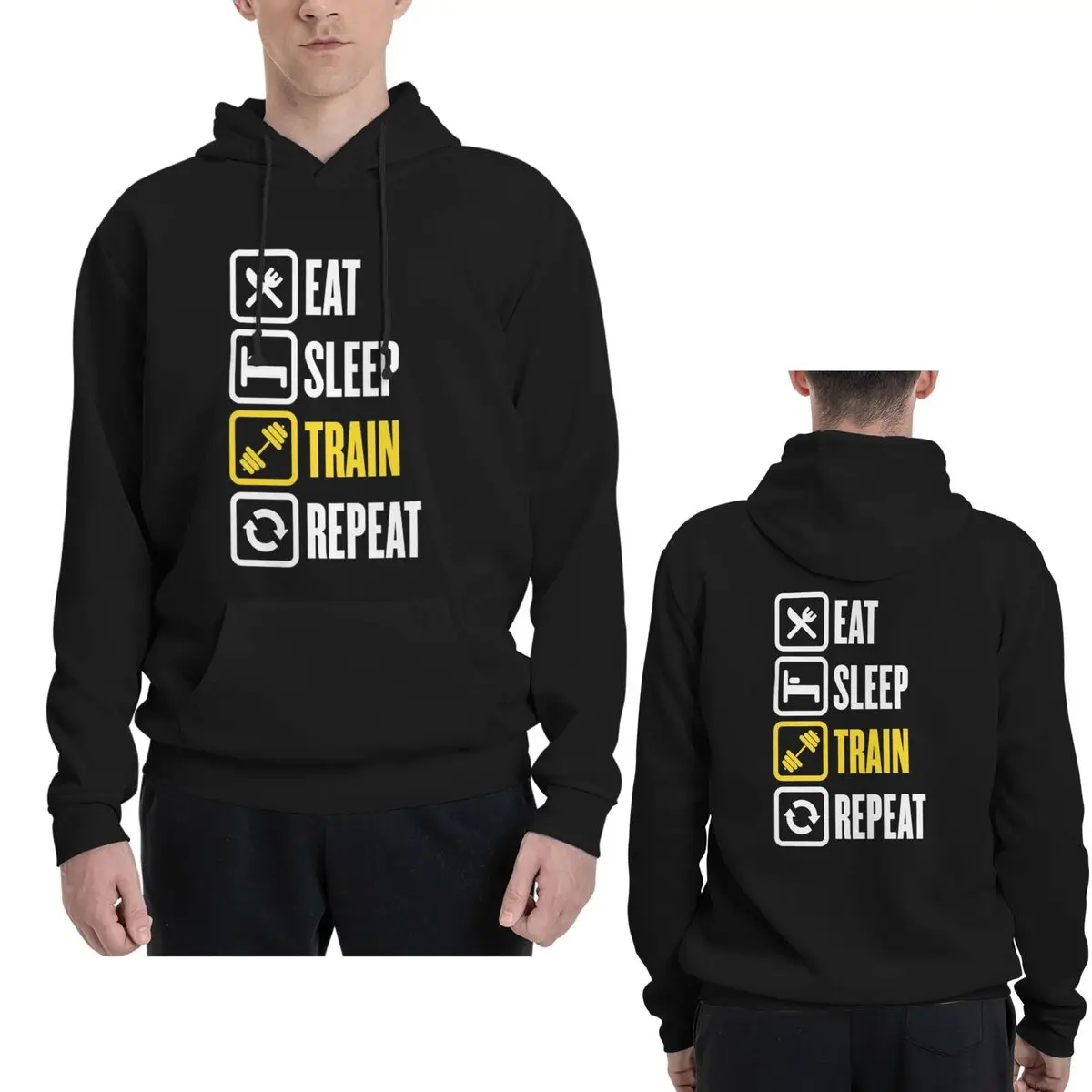 

Eat Sleep Train Repeat Gym Motivational Quote (2) Толстовка в стиле хип-хоп Пуловер Осень Зима Мужчины Женщины Толстовки Топы с длинными рукавами