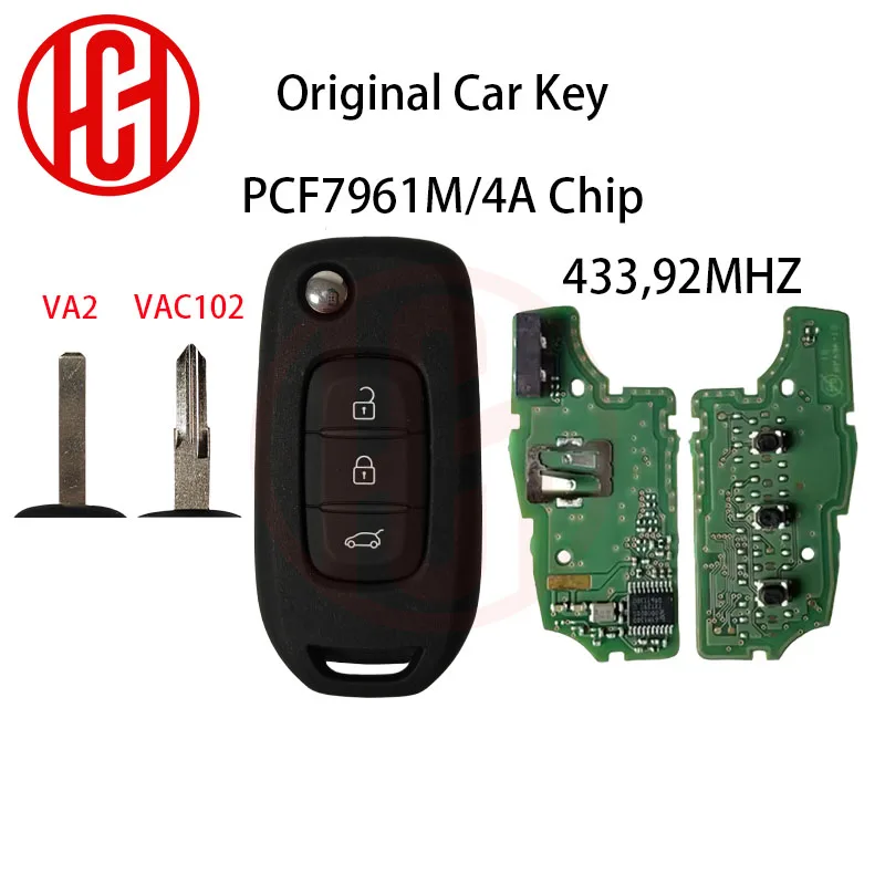Original Car Key 3 Buttons 433.92MHz Flip Remote Key For Renault Megane 4 Captur Kadjar Symbol With HiTag AES 4A Chip CWTWB1G767