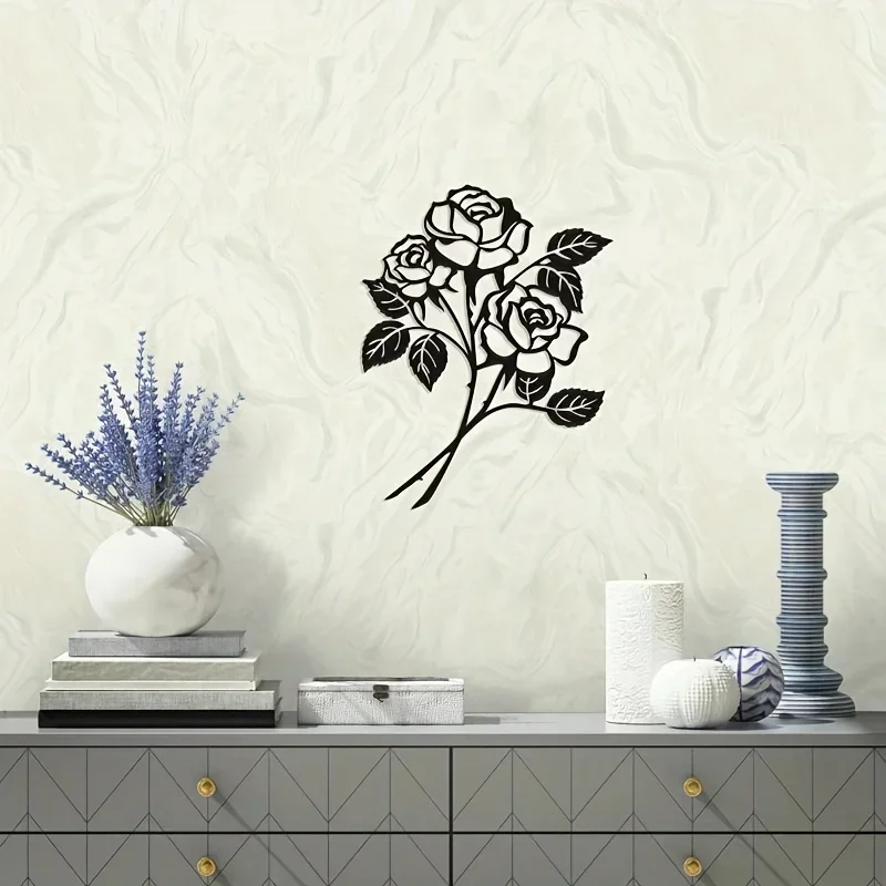 

CIFBUY Deco TV Background Home Decoration Metal Wall Mounted Decoration Art Rose Flower Silhouette Wall Decor Living Room Bedroo