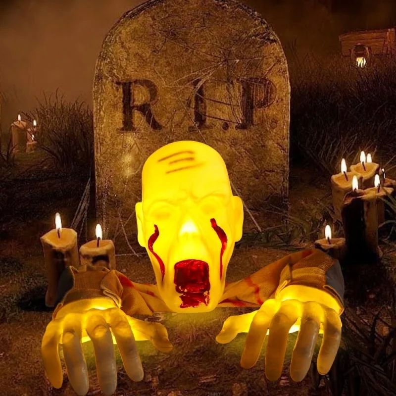 

Halloween Creepy Ghost Horror Ornament Glowing Skeleton Ground Plug Hands Set Warm Light Skeleton Decoration Street Lamp