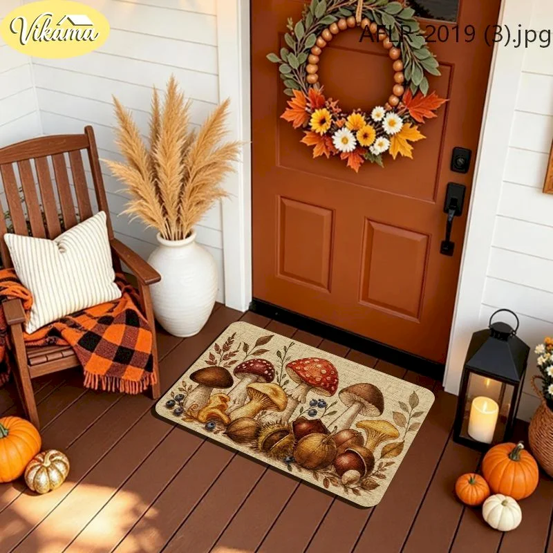 VIKAMA Fall Mushroom Acorn Chestnut Door Mat Floor Mat Front Door Non Slip Washable Welcome For Home Decor